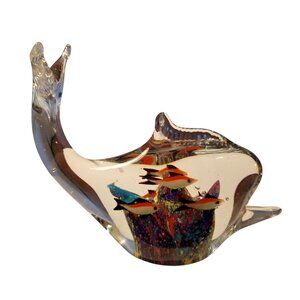Murano Style Art Glass Fish Aquarium Double Sided Paperweight VTG